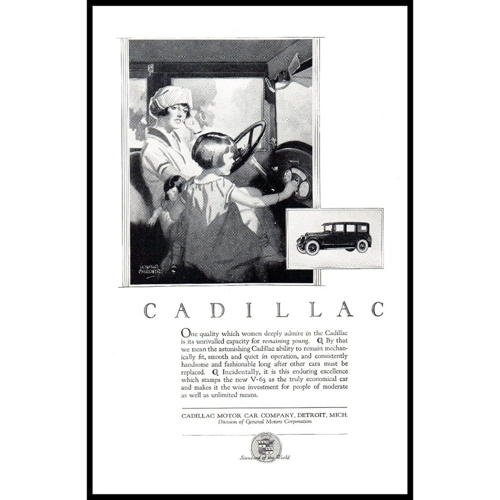 1924 Cadillac V-63 Sedan Vintage Print Ad Mother Driving Daughter Wall Art Photo
